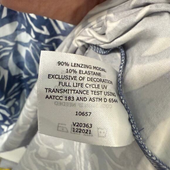 Coolibar Womens Tierra Tank Dress Knee Length Stretch Leaf Pattern Blue White 3X - Picture 4 of 6